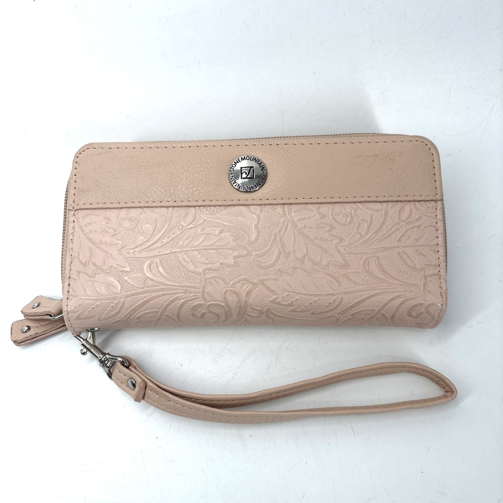 Stone Mountain Continental Wallet Wristlet Pink Handtooled Leather